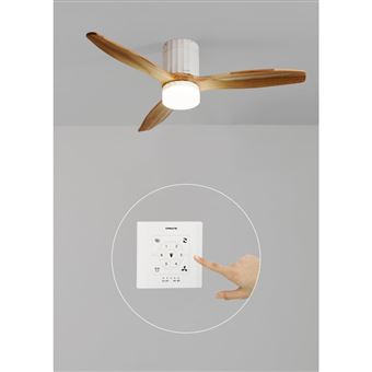 WIND CALM LINE M - Ventilateur de plafond 40W silencieux Ø132 cm 100% bois avec eclaraige avec contrôleur mural - 1