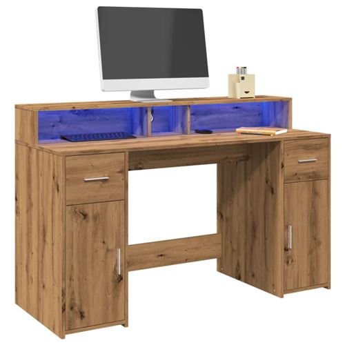 Bureau avec lumières LED chêne artisanal bois d ingénierie