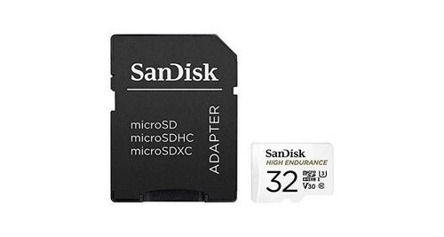 Sandisk high endurance carte microsdhc 32go + adaptateur sd - pour le monitoring vidéo domestique ou sur dashcam – jusqu'à 100mo/s en lecture et 40mo/