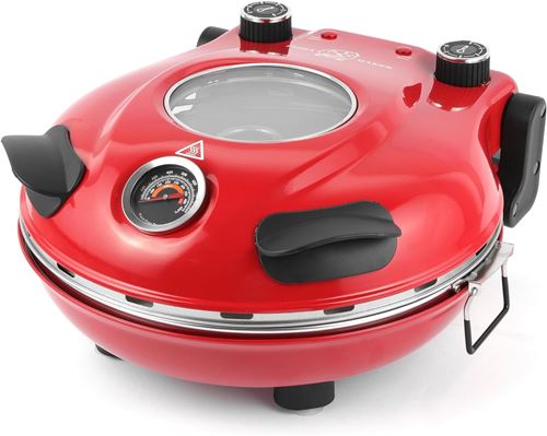 VENDOS85 Four &agrave; pizza rouge 1200W avec pierre c&eacute;ramique et thermostat