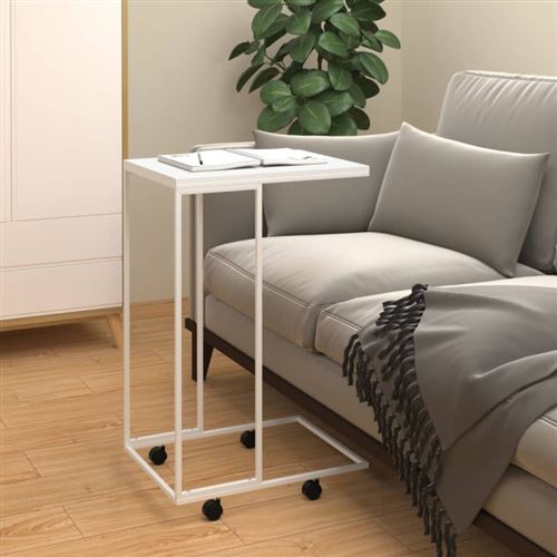 Table d appoint avec roues Blanc 40x30x63,5cm Bois d ingénierie