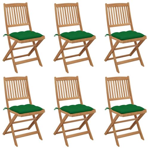 Non Communiqué Bois Chaises Pliables De Jardin Lot De 6 Avec Coussins D Acacia