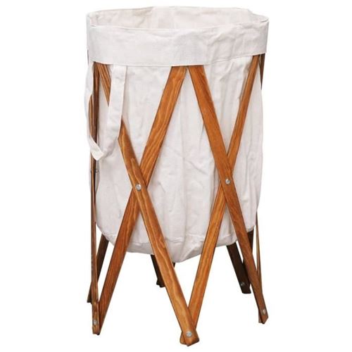 Vidaxl Panier À Linge Pliable Crème/Bois - Image 3