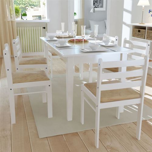 Vidaxl Blanc Chaise De Salle À Manger 6 Pcs Carrée Bois
