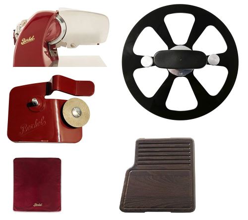 Berkel - Home Line 200 Rouge+Planche à Découper Traité Thermiquement+Couverture Rouge+Extracteur de Lame+Affûteur pour Home Line