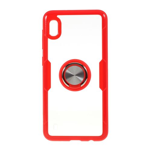 Coque en TPU clair avec béquille à anneau rouge/argent pour votre Samsung Galaxy A10