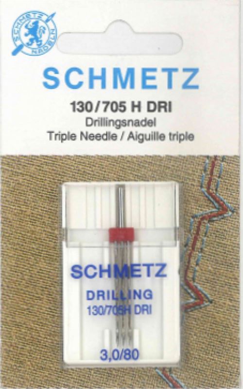 Aiguille triple pour machines à coudre Schmetz Drilling 130/705 H DRI 3,0/80
