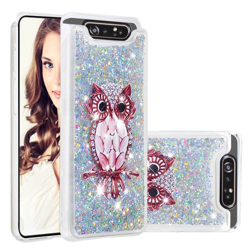 Coque en TPU paillettes fluides hibou pour votre Samsung Galaxy A90/A80