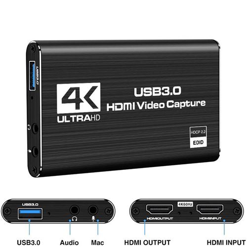 XIIXMASK Carte d'acquisition vidéo, Carte de Capture USB 3.0 4K HDMI en  Boucle, 1080P 60FPS/2K 30FPS Capture de Jeu vidéo pour Le Streaming  Fonctionne pour PS5/Switch/PC/OBS(Noir) : : Informatique
