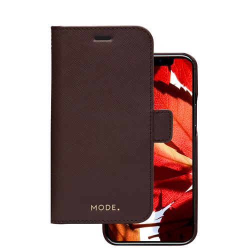 dbramante1928 New York - Étui à rabat pour téléphone portable - cuir Saffiano pleine fleur - chocolat foncé - pour Apple iPhone 12, 12 Pro