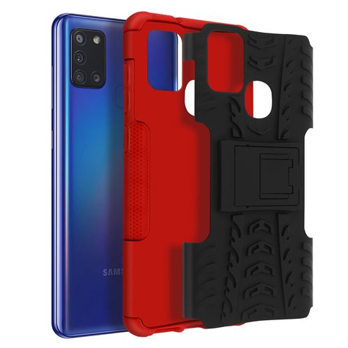 Avizar Coque pour Samsung Galaxy A21s Protection Semi-rigide Antichoc Béquille Support Noir et Rouge