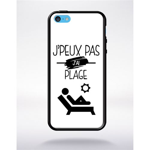 Coque j peux pas j ai plage 1 compatible apple iphone 5c bord noir silicone