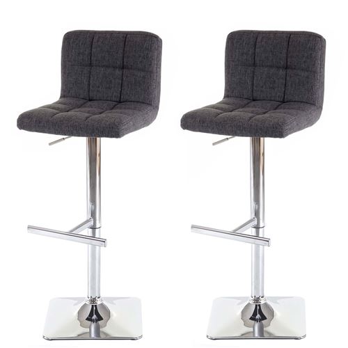 2x tabouret de bar Kavala tissu gris pied acier chromé