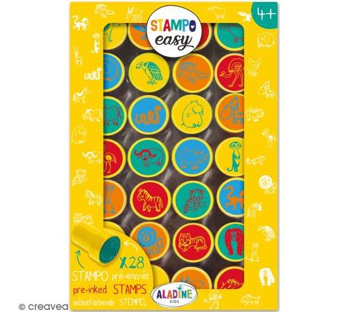 Kit de tampons enfant pré-encrés Stampo Easy - Animaux de la savane - 28 pcs