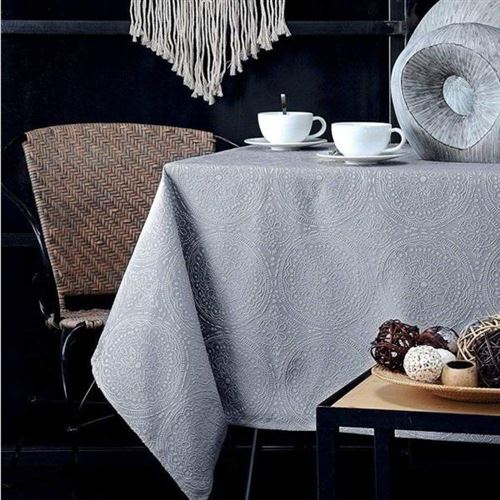 Nappe Gris Perle brodée Kolam