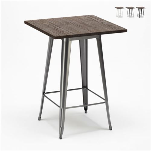 Table haute pour tabourets Tolix industriel en métal acier et bois 60x60 Welded, Couleur: Gris