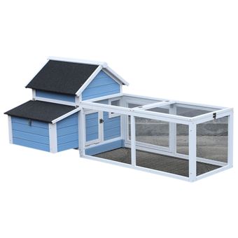 Poulailler Cottage Cage à Poules Sur Pied Dim 180l X 90l X 79h Cm Multi équipement Bois Massif De Pin Bleu Blanc