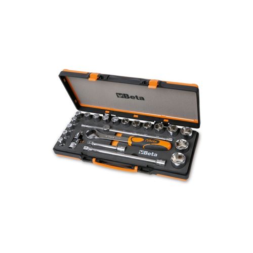 Coffret avec plateau thermoformé rigide BETA 1 cliquet avec 17 douilles 6 pans 1/2 + 5 accessoires