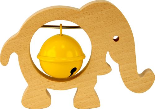 Hochet bébé bois séché naturellement maman éléphants gros grelot. Qualité Europe. Coffret avec DVD éducatif