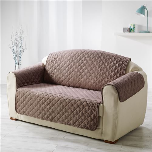 Protege canape matelasse 223 x 179 cm microfibre unie club Noisette