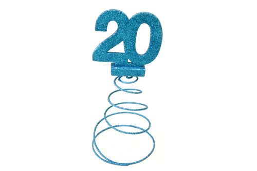 Lot de 10 Centres de table pour anniversaire 20 ans - turquoise pailletée