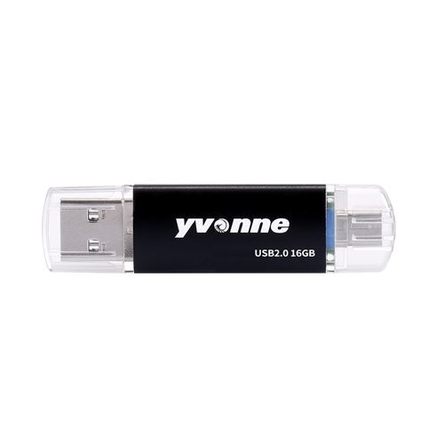 yvonne YT601-2 USB2.0 U disque 16Go OTG Double Ports lecteur Flash USB multifonctionnel pour téléphone / PC / ordinateur noir