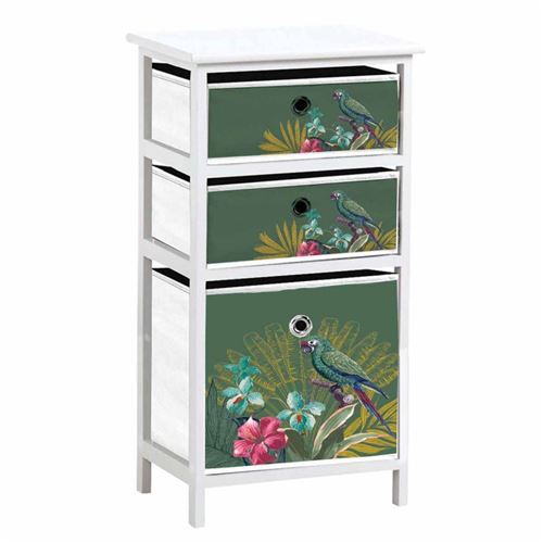 Paris Prix - Meuble 3 Panières Imprimé equatorial 76cm Blanc