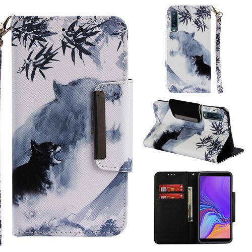 Etui en PU impression de motifs loup pour votre Samsung Galaxy A7 (2018)