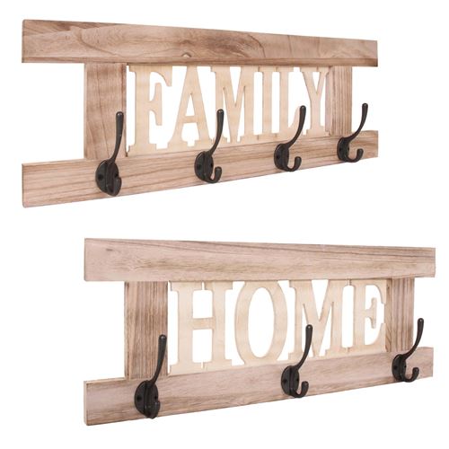 2x portemanteau MENDLER HWC-C60, Home+Family, 55x21cm brun nature shabby