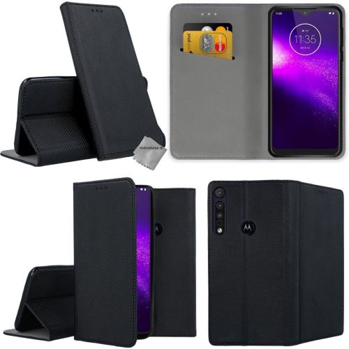Housse portefeuille avec coque intérieure en silicone pour Motorola One Macro - verre trempe inclus - NOIR MAGNET