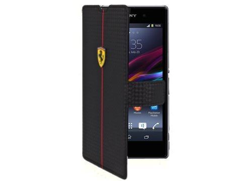 FEFOCFLBKZ1BL Etui Ferrari série Formula One noir carbone rabat latéral Sony Xperia Z1