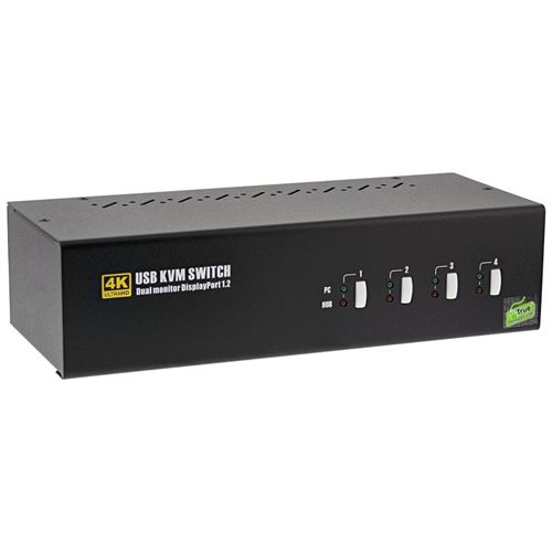 Commutateur KVM de bureau InLine®, 4 ports, double moniteur DisplayPort 1.2, 4K, USB 2.0, audio