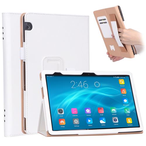 Etui en PU avec fentes pour cartes et main blanc pour votre Huawei MediaPad T5 10