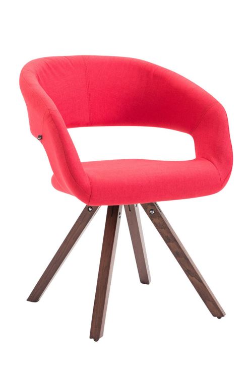 Chaise de salle à manger Suez tissu - Style scandinave - Piètement Noyer - Couleur Rouge