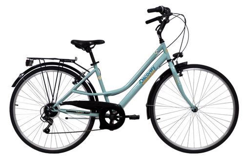 V&eacute;lo VTC 28 Femme - 6 Vitesses - D&eacute;railleur SHIMANO TY21+ Potence r&eacute;glable & Equipement complet City