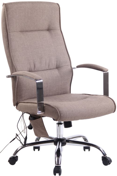 Fauteuil de bureau Portland en Tissu avec Fonction Massage - Piètement à roulette - Réglable en hauteur et Pivotant - Couleur Taupe