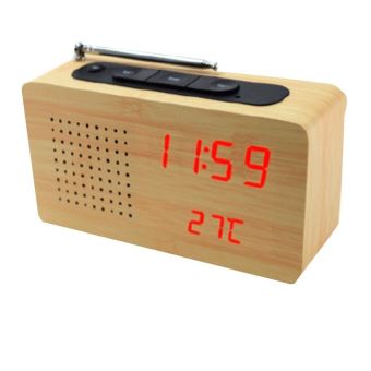 Radio Reveil Numerique En Bois Clair Affichage Led Reveil Et