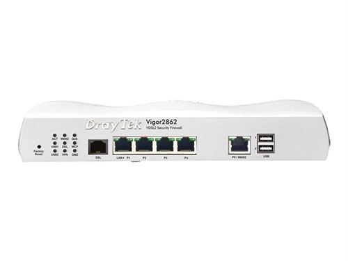 Draytek Vigor 2862 - Router - DSL-modem - 5-poorts switch - GigE - WAN-poorten: 2