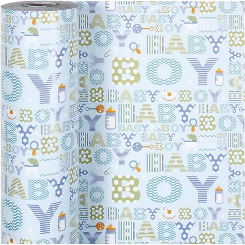 Gift Deco emballage papier bébé garçon 50 cm x 150 m bleu