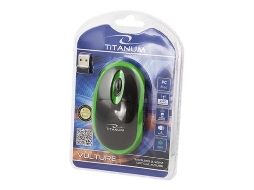 Titanum VULTURE - Muis - optisch - 3 knoppen - draadloos - 2.4 GHz - USB draadloze ontvanger - groen