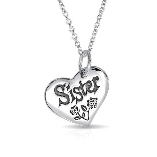 Bling Jewelry Soeur Rose Floral en forme de Cœur pendentif collier en Argent Sterling Accent 16 pouces