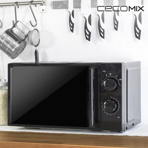 Micro-ondes noire avec commandes rotatives 700 W - Effet miroir avant et Intérieur émaillé gris