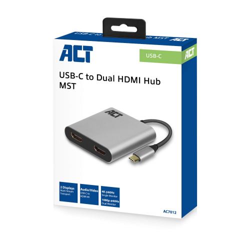 Convertisseur USB-C - 2 Prises HDMI 0,15 m, 1 x 4k à 60 Hz/MST, 2 x 1080p, boîtier en métal
