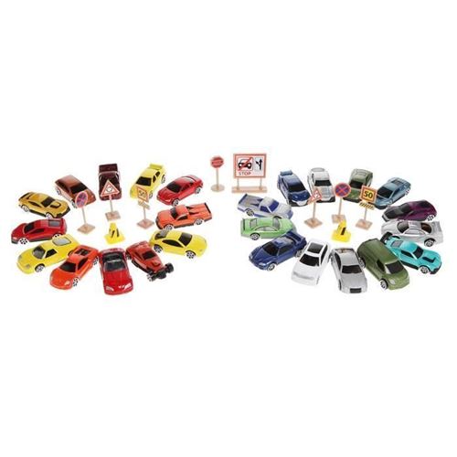 MOTORMAX - 1 metre de 25 petites voitures + Panneaux de signalisation