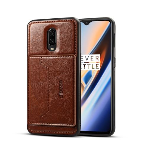 Etui en PU porte-cartes hybride revêtu café pour votre OnePlus 6T
