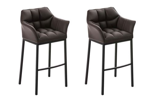 Lot 2 tabourets de bar Damaso en similicuir avec 4 pieds , Marron/Noir