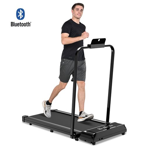 Tapis de Course Pliable BIGZZIA, Vitesse 1-10 km/h, Avec Bluetooth, Charge max 120kg, Noir