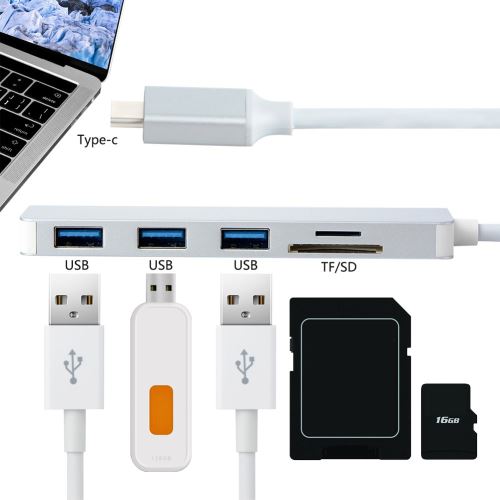 Type C USB 3.0 à 3.0 3xUSB 5in1 Hub adaptateur de carte SD TF lecteur pour ordinateur Pealer229