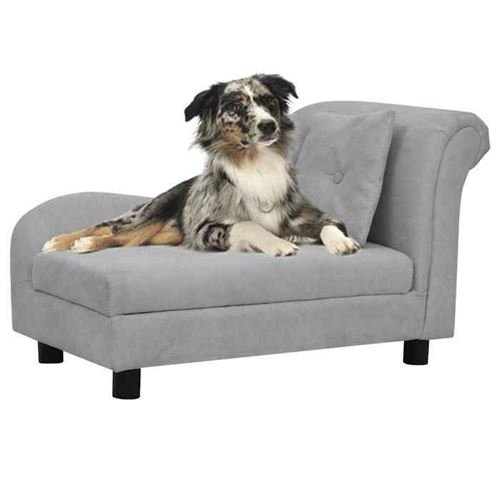 Meilleurs prix pour vidaXL Canapé pour chien avec oreiller Gris 83x44x44 cm Peluche