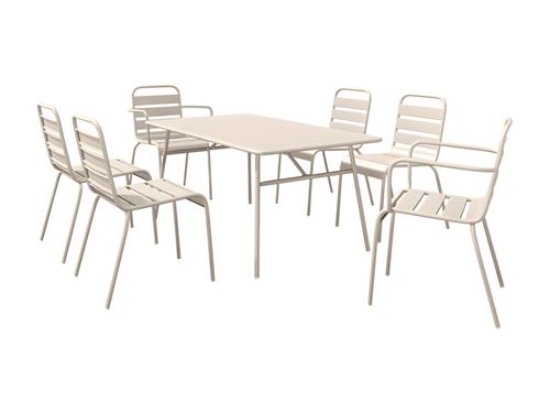 Salle à manger de jardin en métal - une table L.160 cm avec 2 fauteuils empilables et 4 chaises empilables - Beige - MIRMANDE de MYLIA